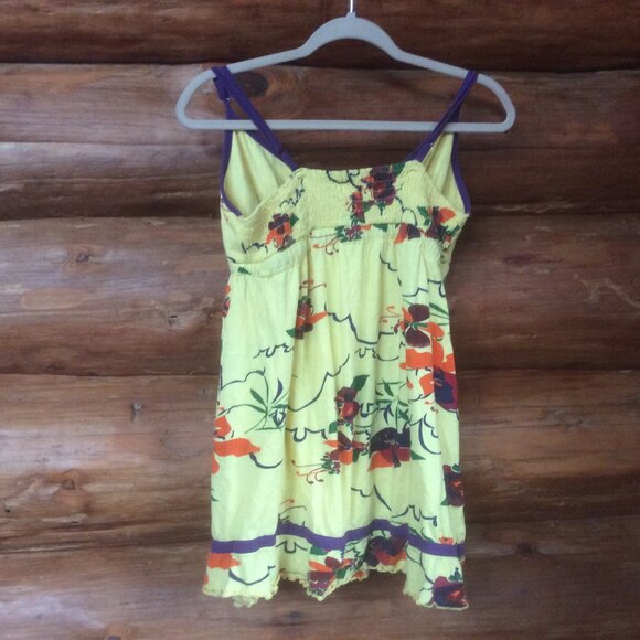 Lagaci Sport Yellow Floral Retro Smocked Back Babydoll Longline Tank Top Size XL - Picture 3 of 5